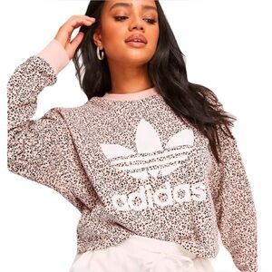 Adidas x Her Studio London Women's Large Pink Leopard Print Crop Sweatshirt